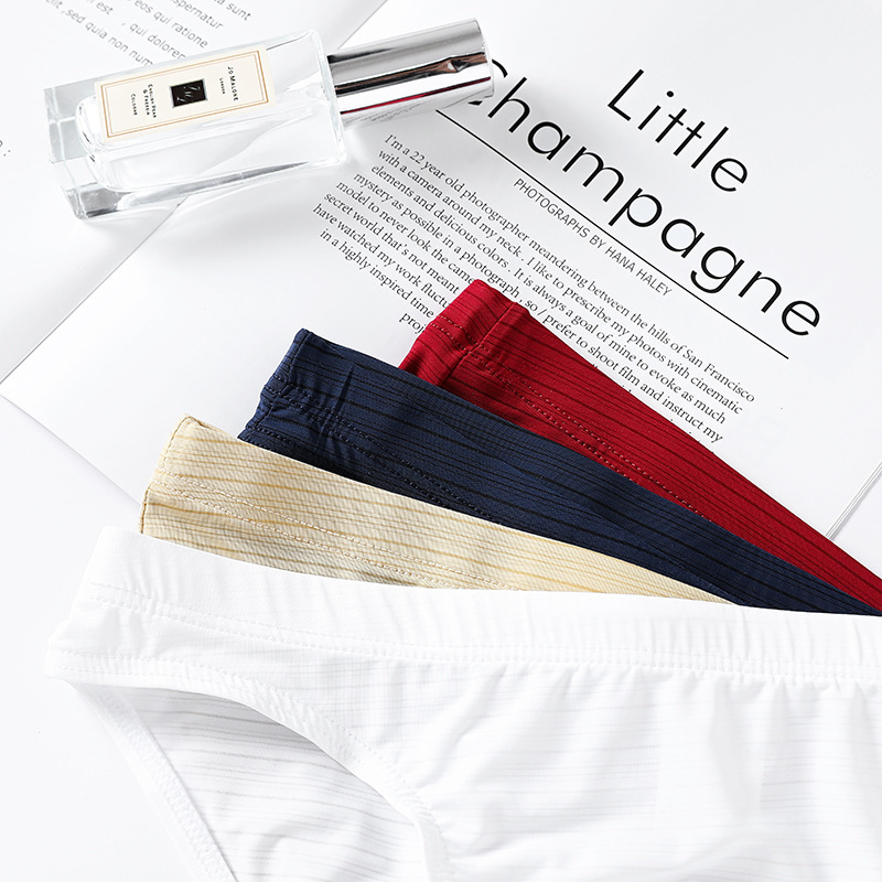 Junkuimei New Men's Ice Silk Briefs Aliexpress Popular Striped Breathable Men's Underwear Dropshipping