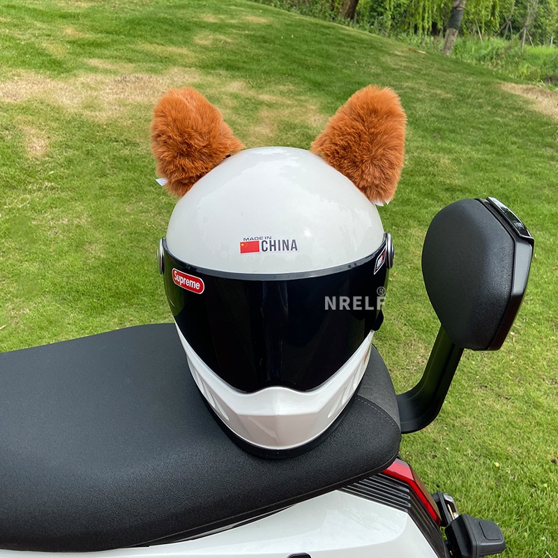 Fashionable Helmet Decoration Cute Female Rider Motorcycle Motorcycle Electric Car Hat Plush Cartoon Ears Removable