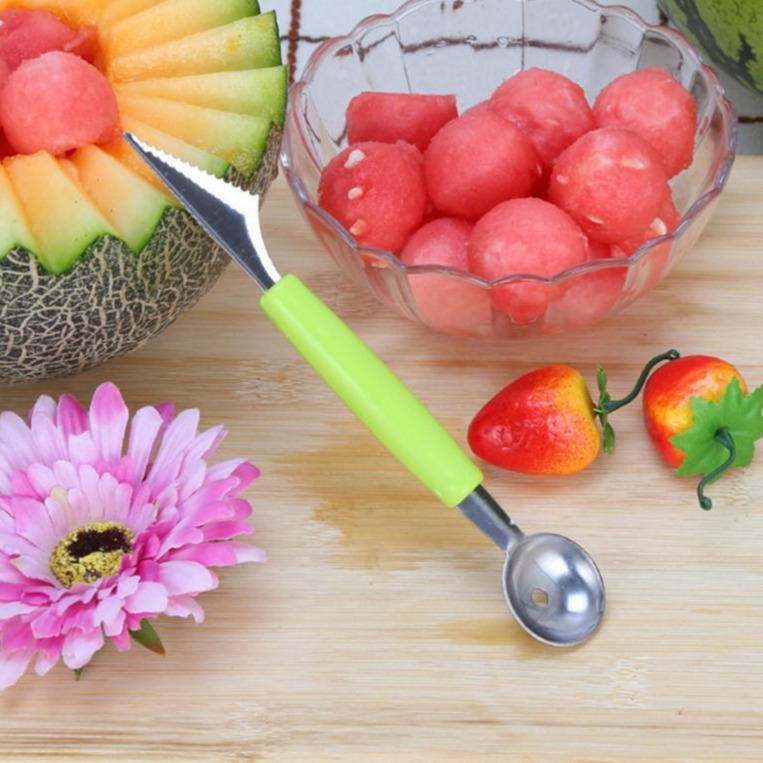 Multi-functional double-head stainless steel fruit digging ball spoon corrugated carving knife watermelon fruit platter digging spoon ball digger