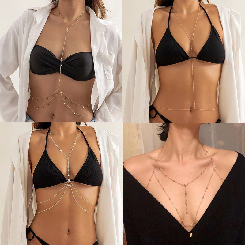 Сексуальная бикини-цепочка с камнями, многослойная цепочка для тела, одежда для пляжа