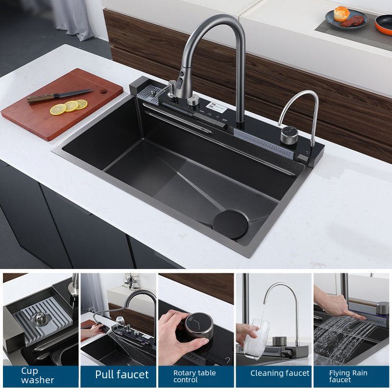 Whale Digital Display Key Stainless Steel Sink Large Single-Slot Kitchen Honeycomb Embossed Multi-Functional Household Sink Sink