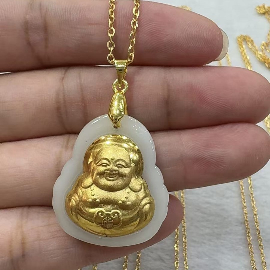Специальное предложение золотая инкрустация нефритового смеющегося Будды Гуаньинь кулон паспарту удачный мешок благословляющие бусины подарок для трансляции Douyin