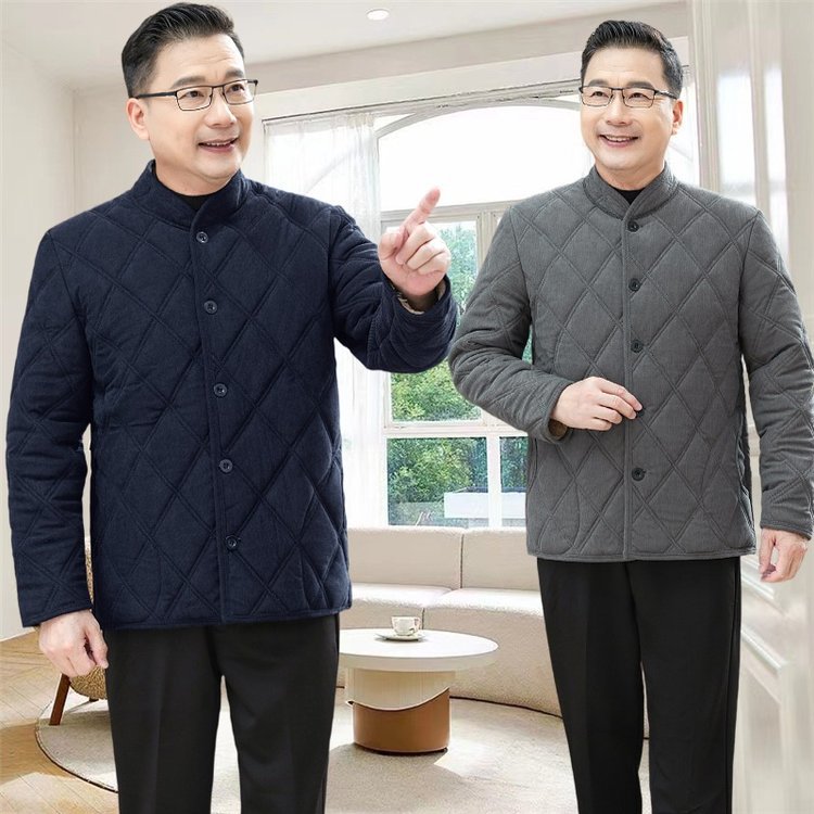 Winter Middle-Aged and Elderly Men's Cotton-Padded Jacket, Dad's Winter Coat, Fleece-Lined and Thickeneded Old Man's Cotton-Padded Jacket, Grandpa's Inner Liner Cotton-Padded Jacket