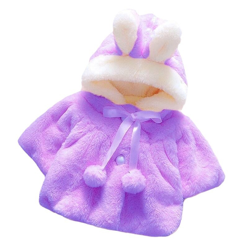 Girls' fur cloak rabbit ears hooded coat winter cute furry ball coat