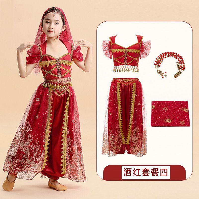 Halloween Table Costume Aladdin Princess Jasmine Belly Dance Exotic Indian Female Western Dancer suit