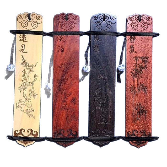 Chinese Style Engraved Gift Cut Out Chinese Style Souvenir Logo Wooden Bookmark Classical High-End Exquisite Gift Box Practical