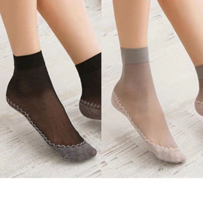 Zhuji socks cotton bottom velvet women's invisible tube socks anti-odor anti-slip bottom anti-hook silk spring and autumn core-spun silk press