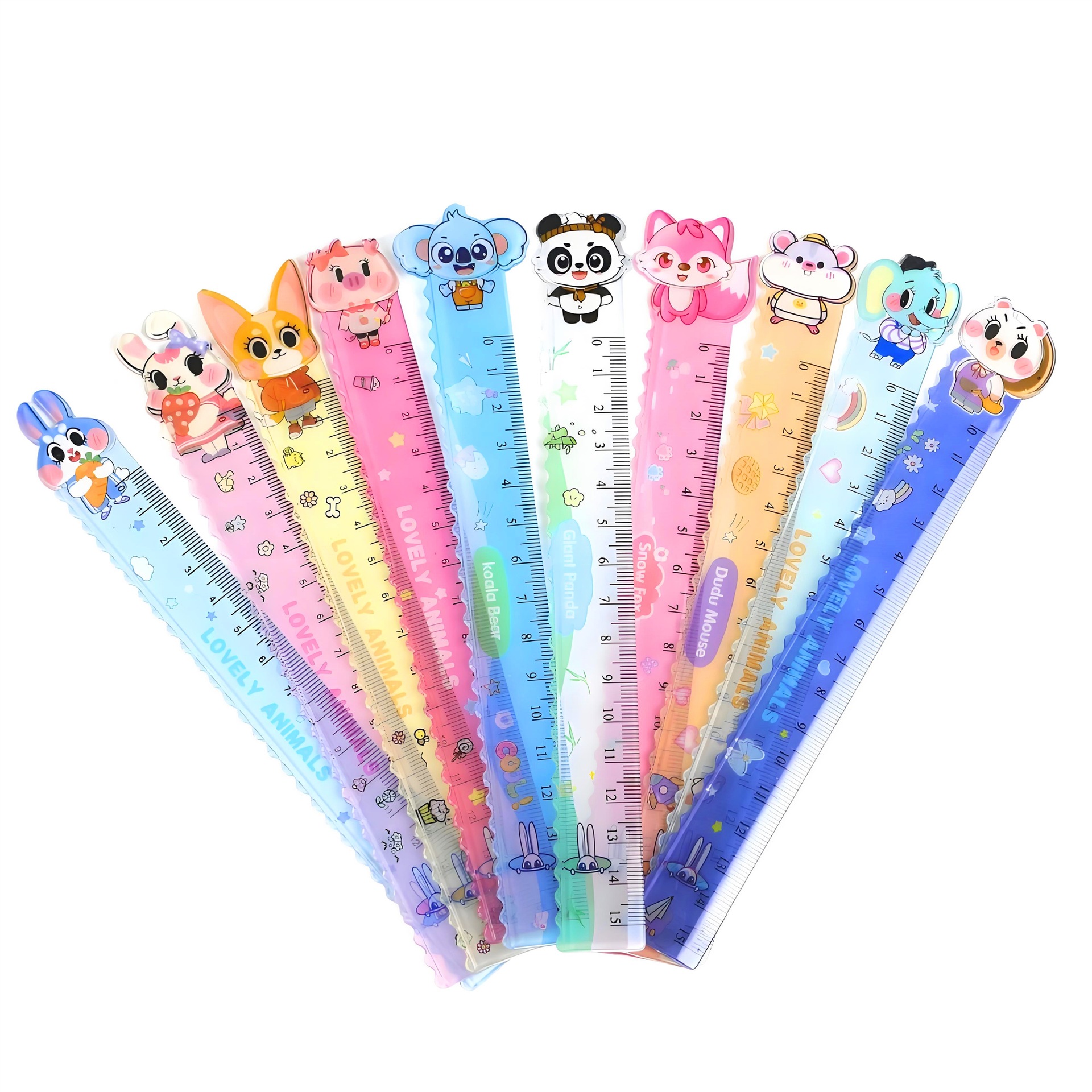 Three Fun Cute Cartoon Small Animal Ruler 15cm Wave Line Shaped Ruler Primary School Children's Gift Prizes