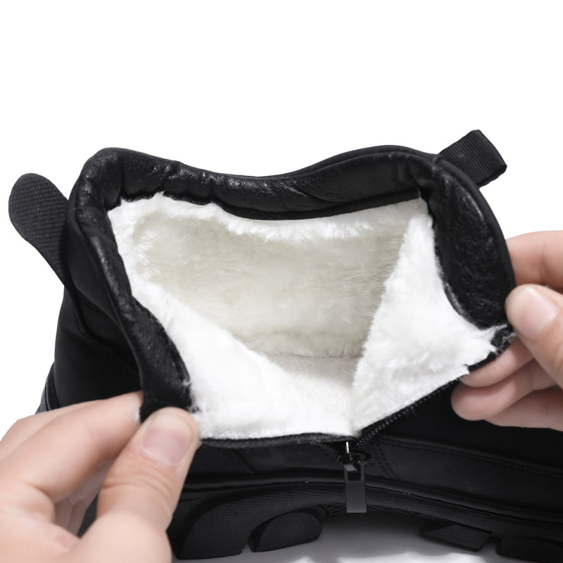 Martin Boots Men's Winter fleece-lined Thickened High-Top Cotton Leather Shoes Men's Genuine Leather British Non-Slip Cotton Shoes Warm Snow Boots