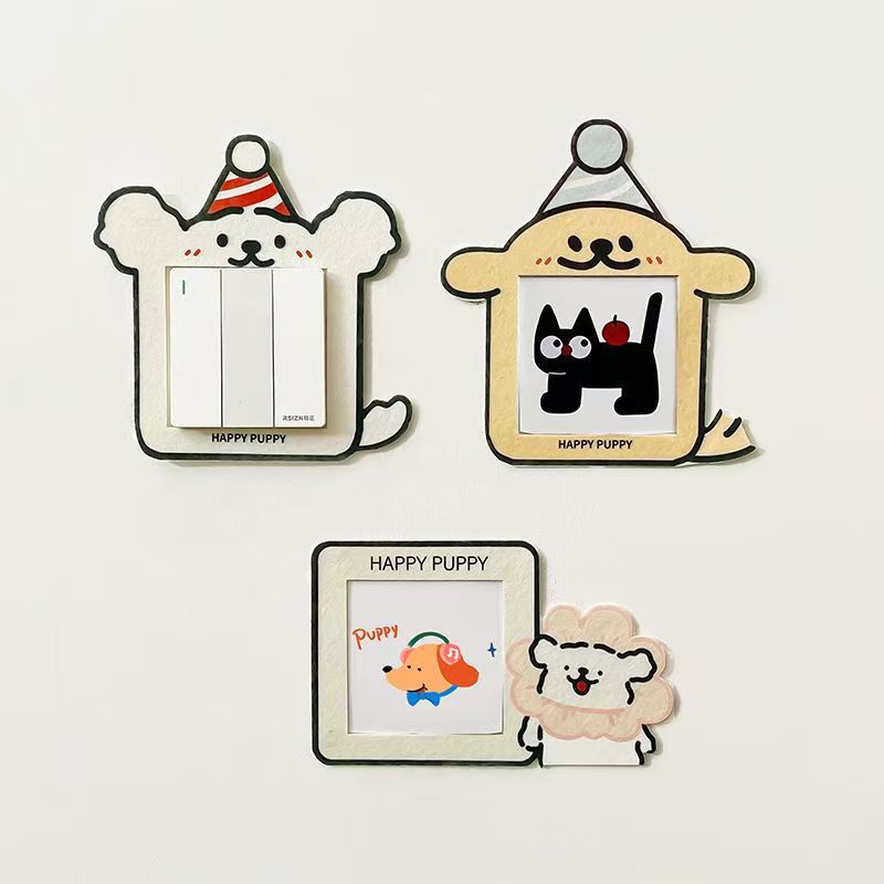 Cute Puppy Switch Sticker Household Socket Frame Cover Creative Switch Protective Cover Felt Decorative Wall Sticker Self-adhesive