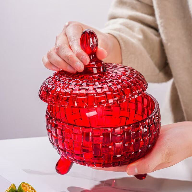 2 Red Glass Candy Jars Personalized Storage Box with Lid Storage Jar Household Living Room Dried Fruit Box