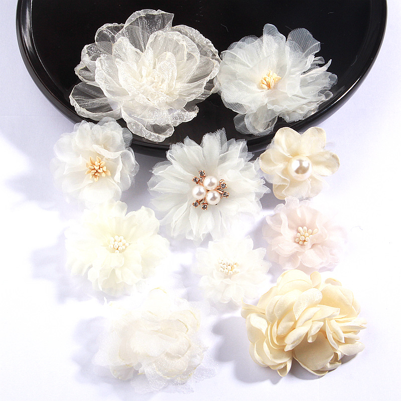 Korean version of organza flower accessories high-grade mesh burnt edge flower accessories fabric flower handmade diy headdress accessories