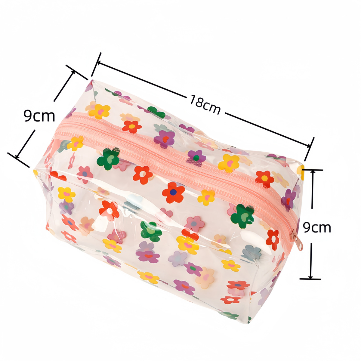 Korean Style Ins Style Color Flower Transparent Cosmetic Bag PVC Waterproof Toiletry Bag Large Capacity Portable Cosmetic Bag
