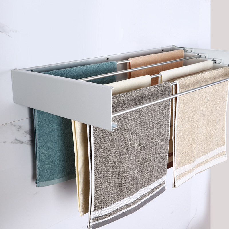 Hot sale cross-border hidden towel rack clothes hanger bathroom wall-mounted towel rack closed creative balcony rack