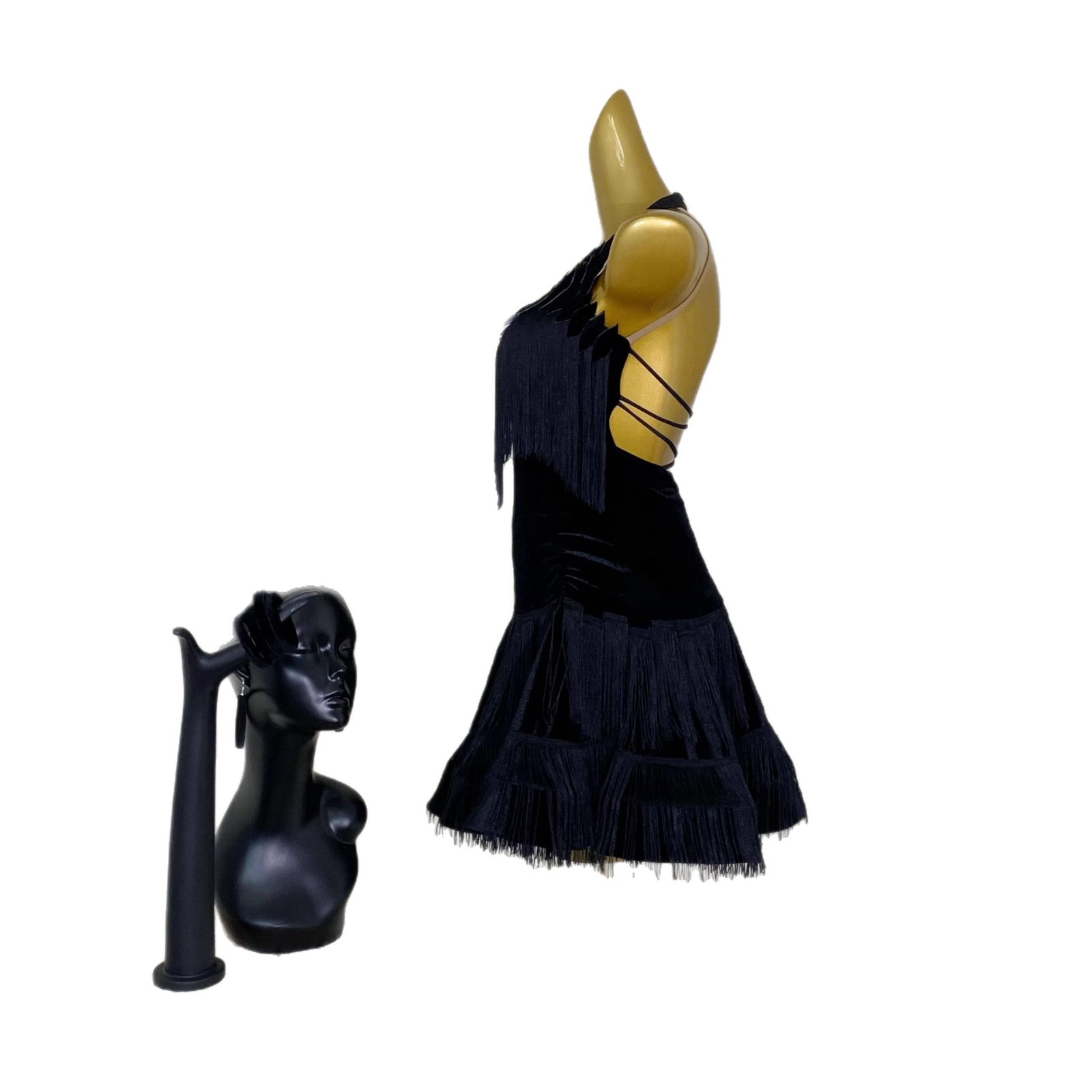 Cross-Border Amazon New European and American Sexy Tassel Splicing Backless Dance Skirt Deep V Neck Dress Latin Dance Clothing