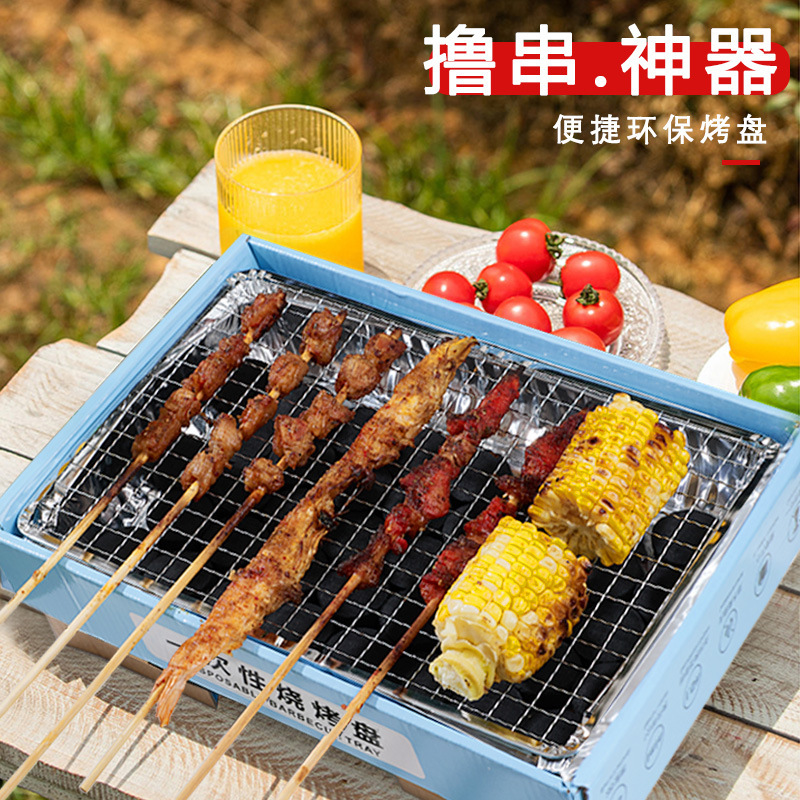 Disposable Barbecue Grill Grill Picnic Stove Outdoor Portable Household Small Fruit Charcoal Smokeless Barbecue suit