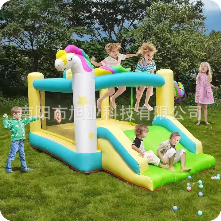 Rainbow Pony Inflatable Castle Water Spray Slide Kidsren's Home Inflatable Castle Inflatable Castle Inflatable Trampoline