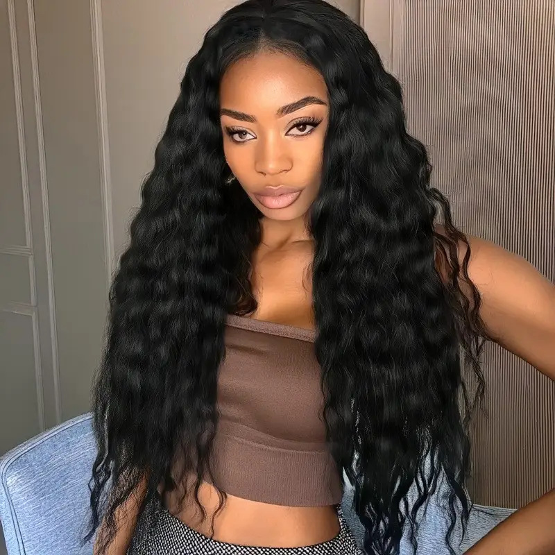 Средний корн горячий Европа, Америка и Африка кросс-браун длинный ролл парик черный химическое волокно высокотемпературный шелк пушистый натуральный полный головной убор