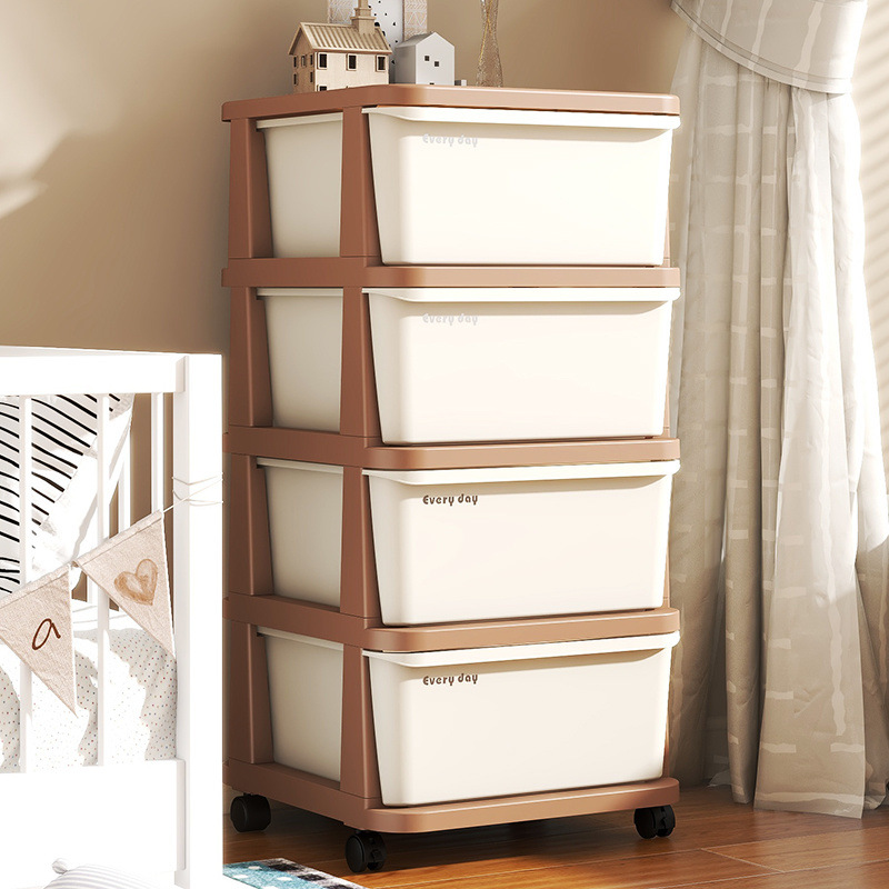 Cream Style Storage Cabinet Drawer Type Children's Toy Cabinet Baby Household Living Room Snack Storage Cabinet Floor Rack