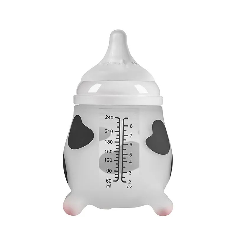 Baby Silicone Bottle 150Ml-240Ml-330Ml Wide-Caliber Cow-Shaped Anti-Spit-Up Anti-Colic