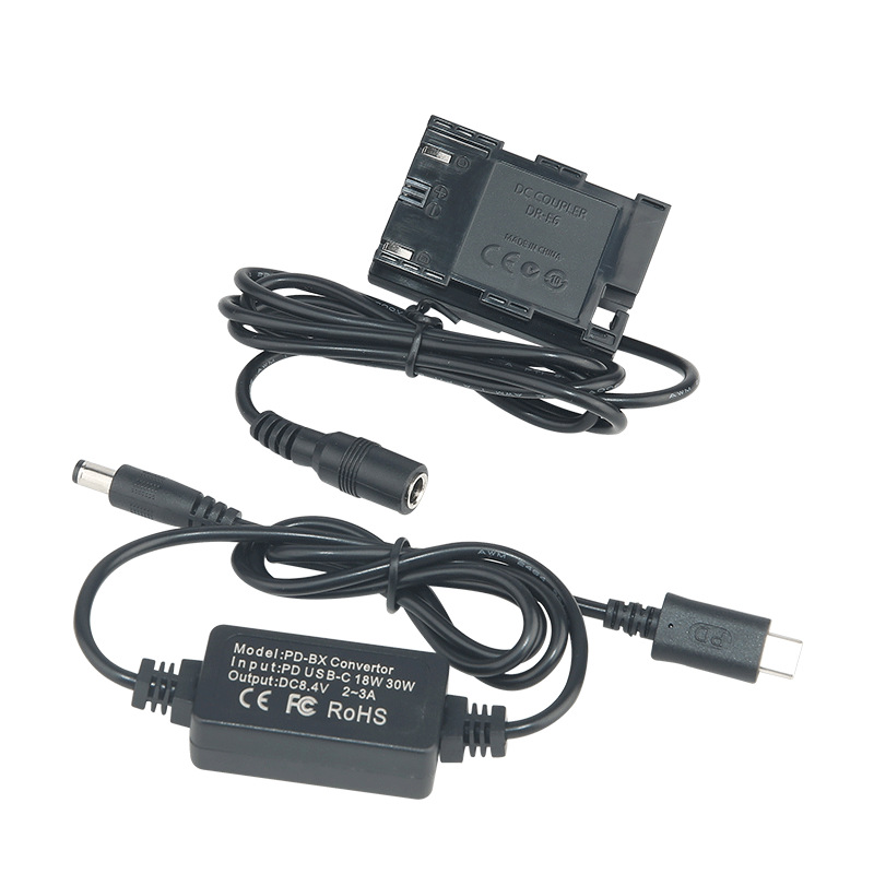 DRE6 PD/TYPE-C adapter suitable for Canon EOS R5 R6 micro single 80D 90D LPE6N fake battery