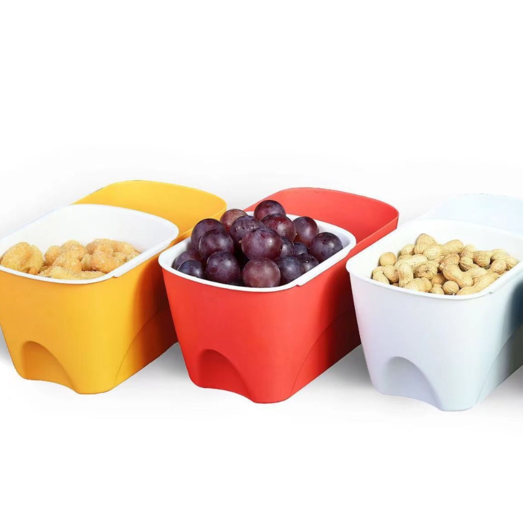 Household lazy double-layer snack box eating melon seeds box rounded corner draining fruit plate candy snack dried fruit plate storage box