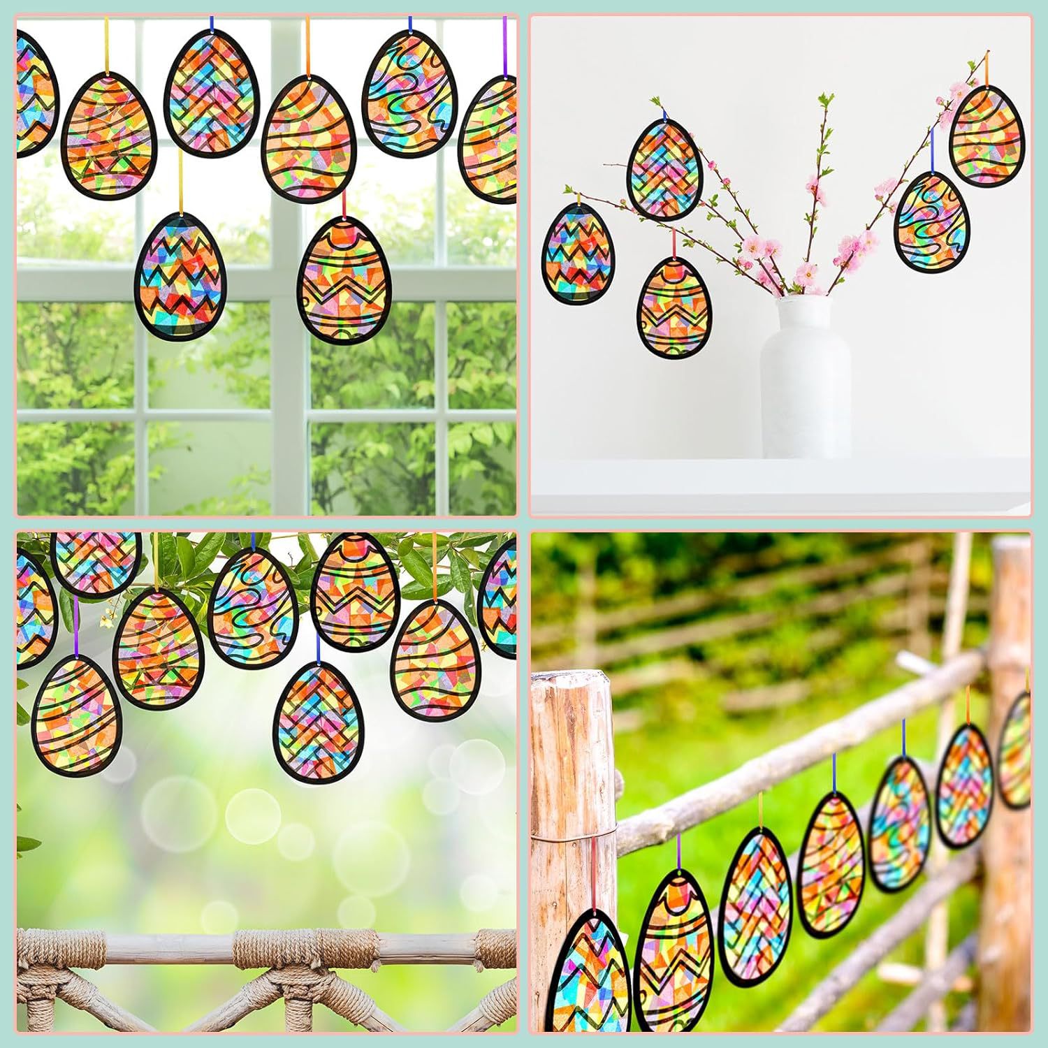 32Pcs Easter Egg Handmade Kit Easter Tissue Sun Catcher Bulk Stained Glass Effect