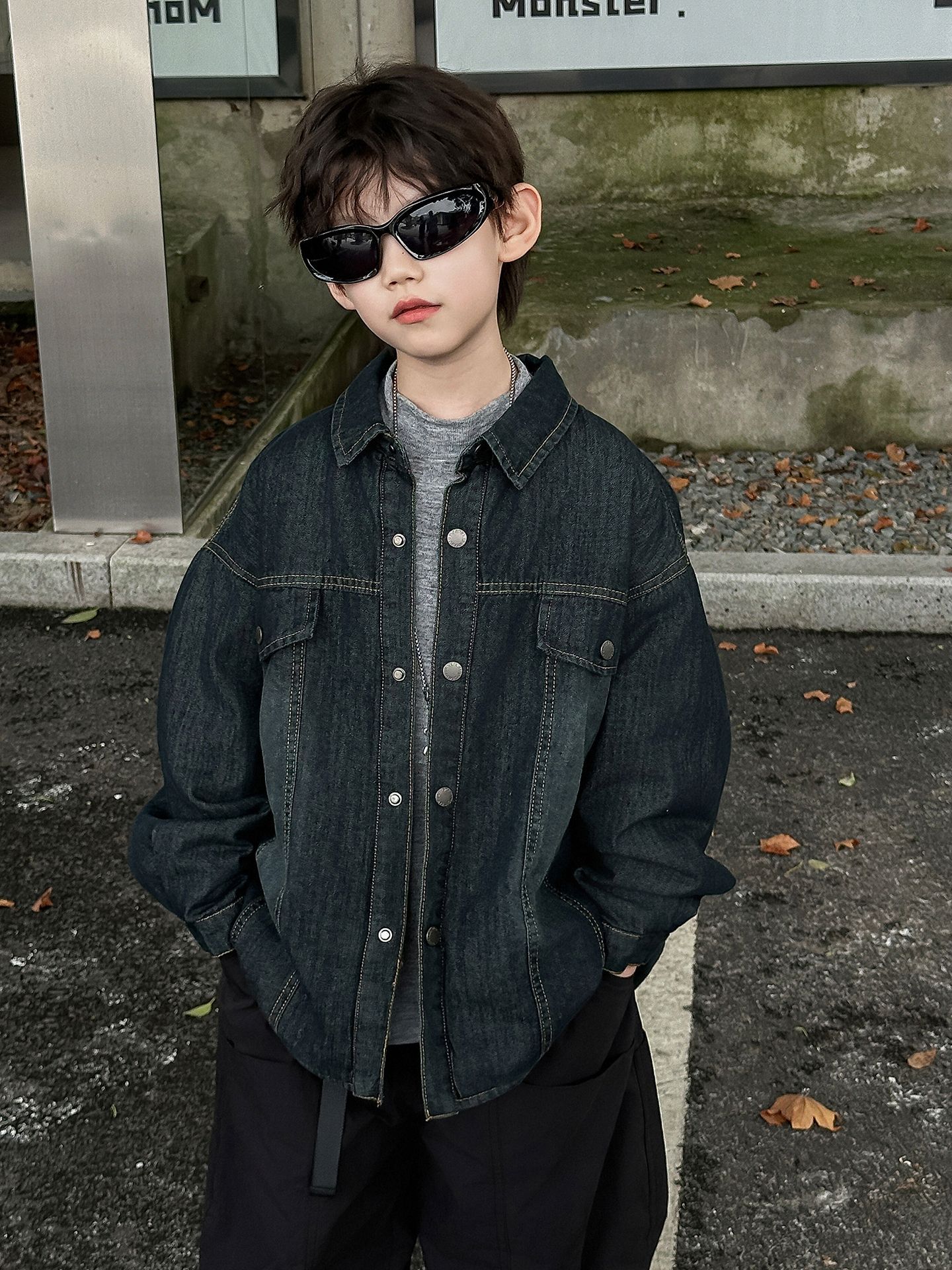 Boys' Jacket Children's Autumn Korean Style 2025 New Cotton-Padded Thickened Warm Trendy Denim Shirt Children's Clothing Top