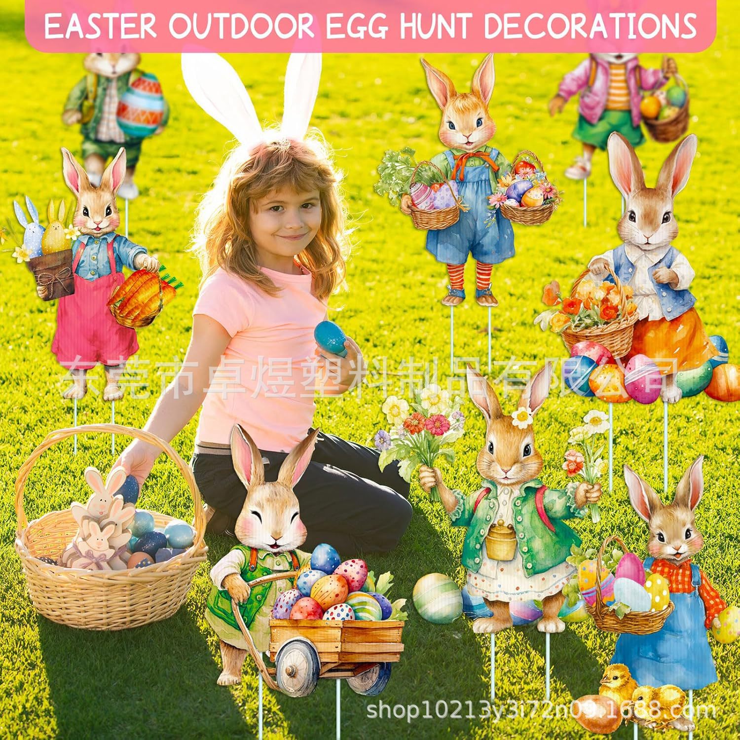 12Pcs Easter Retro Rabbit Yard Signs Bunny Lawn Signs Plastic Outdoor Decorations Spring Easter