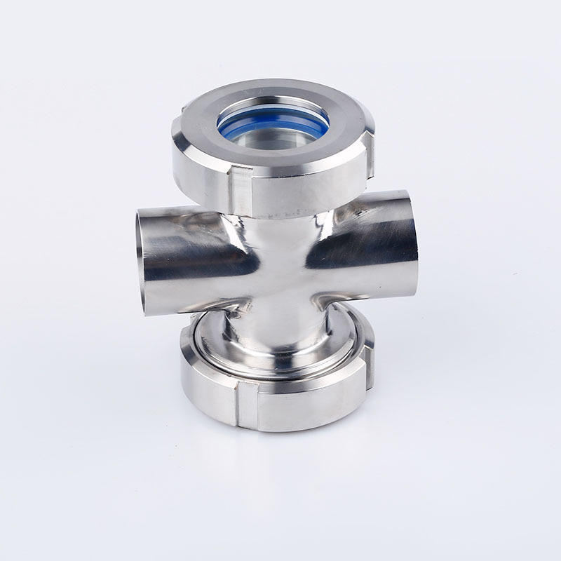 Sanitary Four-Way Sight Glass 304 Stainless Steel Welded Cross-Type Sight Cup Butt-Welded Union Pipe Observation Window Hole