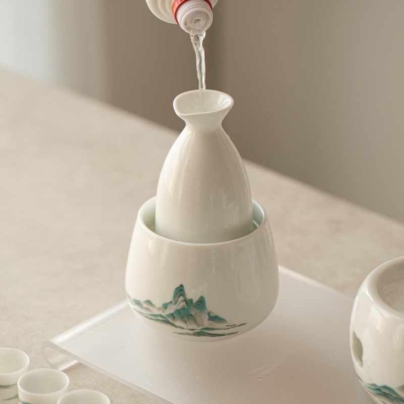 Qianli Jiangshan Wine Warmer Household Chinese-style Wine Glass Wine Jug Liquor Yellow Wine Sake Heating Perm Wine Ceramic Wine Utensils