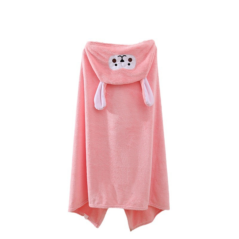 Coral Velvet Children's Hooded Bath Towel Manufacturer Wholesale Spot Thickened Water-Absorbent Non-Shedding Cute Cartoon Cloak Bath Towel