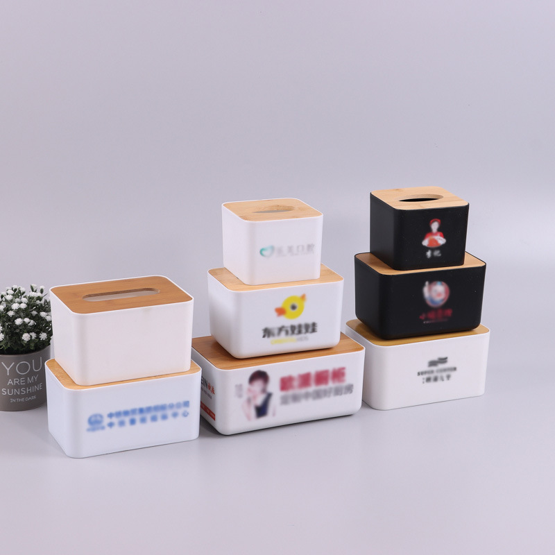 Square advertising tissue box desktop storage paper box living room dining room plastic tissue box custom printable LOGO