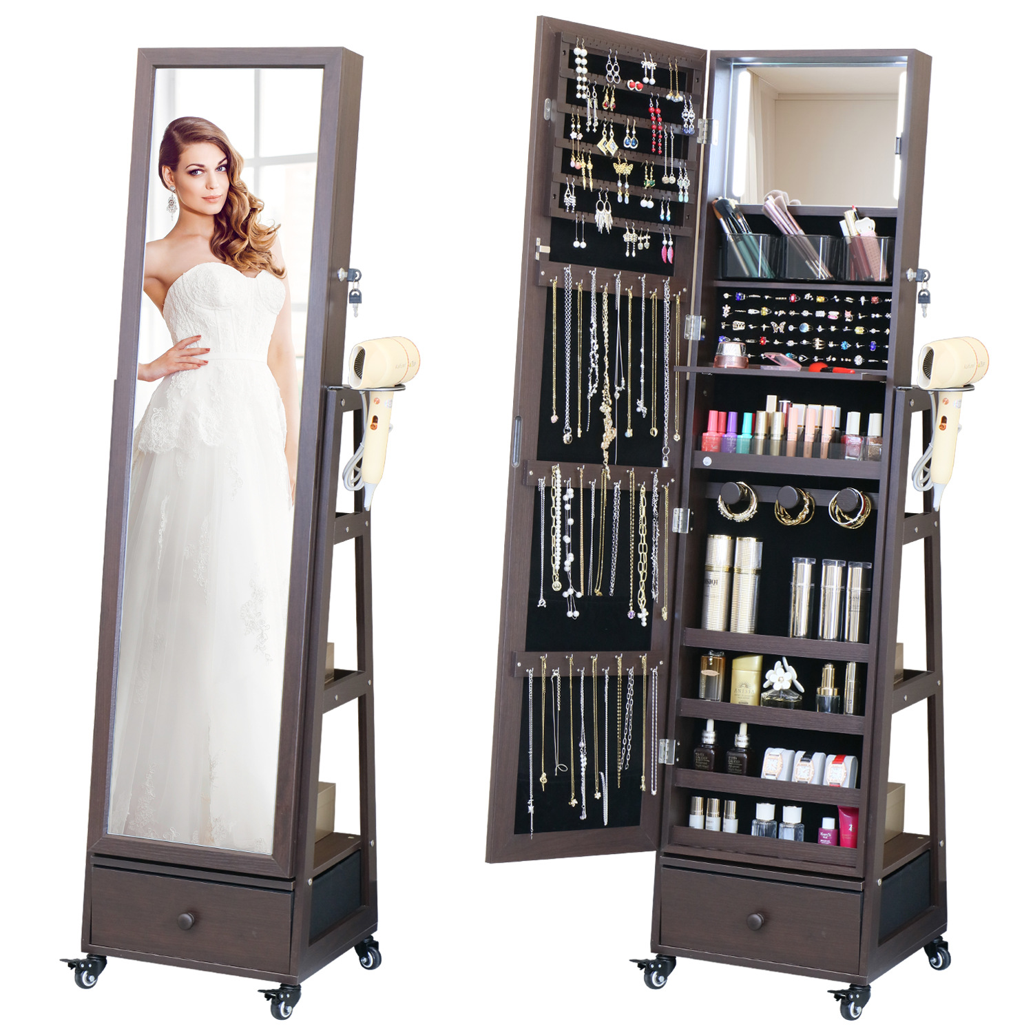 Factory wholesale mirror full body floor mirror home ins style full-body mirror movable full-length mirror jewelry storage mirror