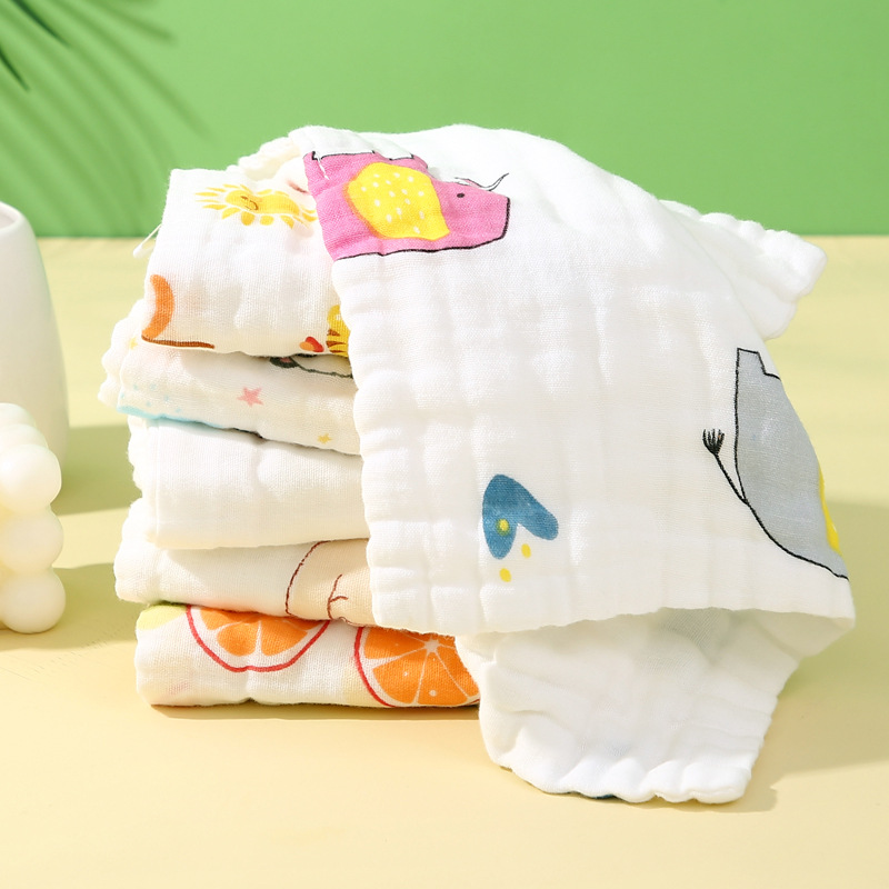 Baby's Gauze Towel Face Wash Cotton Baby's Slippery Towel Super Soft Children's Bath Newborn Small Square Towel Burp Towel