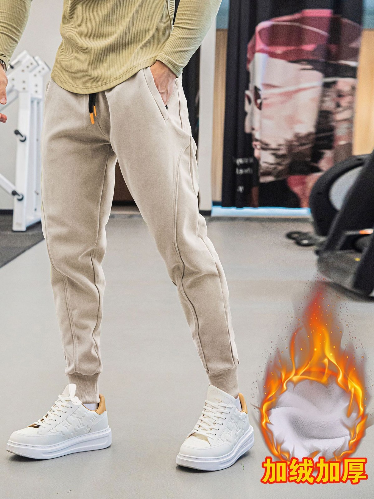 2023 New Winter Slim Fit Leggings Sweatpants Men's Velvet Casual Pants for Outer Wear Trendy Brand Outdoor Sports to Heattech