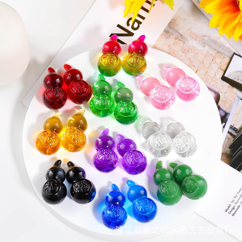 Crystal Small Gourd Decoration Carved and Hanging, Small Ornaments for Living Room, Fulu White Crystal to Attract Wealth