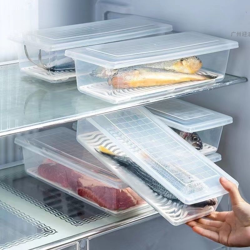 Kitchen Refrigerator Freezer Storage Box Transparent Food Preservation Box Sealed with Lid Draining Storage Box Kitchen Gadget