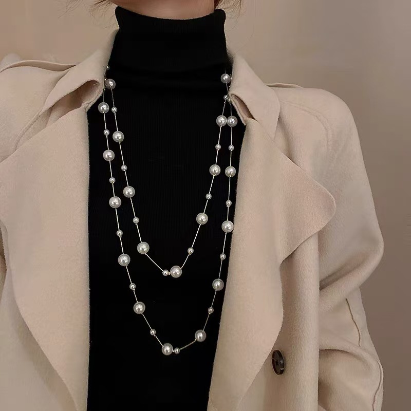 Korean Style Fashionable Long Necklace, Feminine, Light Luxury, Versatile, High-End Sweater Chain, Autumn and Winter Clothing Accessories Pendant