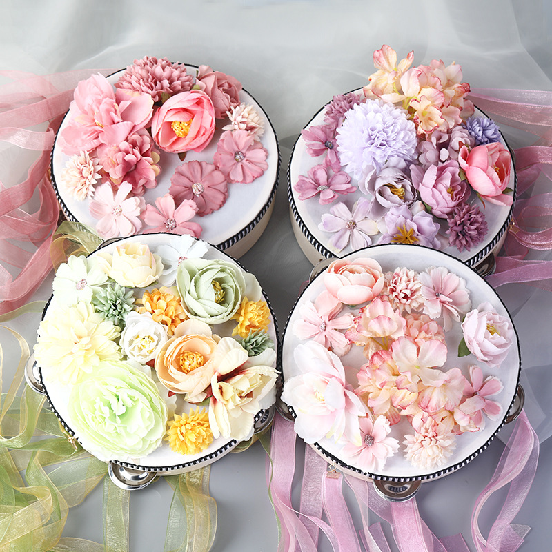 Super Fairy Silk Flower Tambourine Streamer Tambourine Han Dynasty Photo Props Folk Dance Hand Drum Tambourine Dance Performance