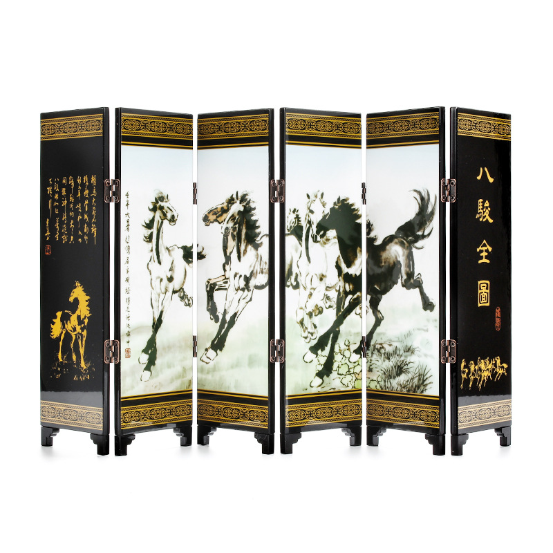 New Chinese style antique eight juntu small screen office desktop home living room study decoration creative decoration folding