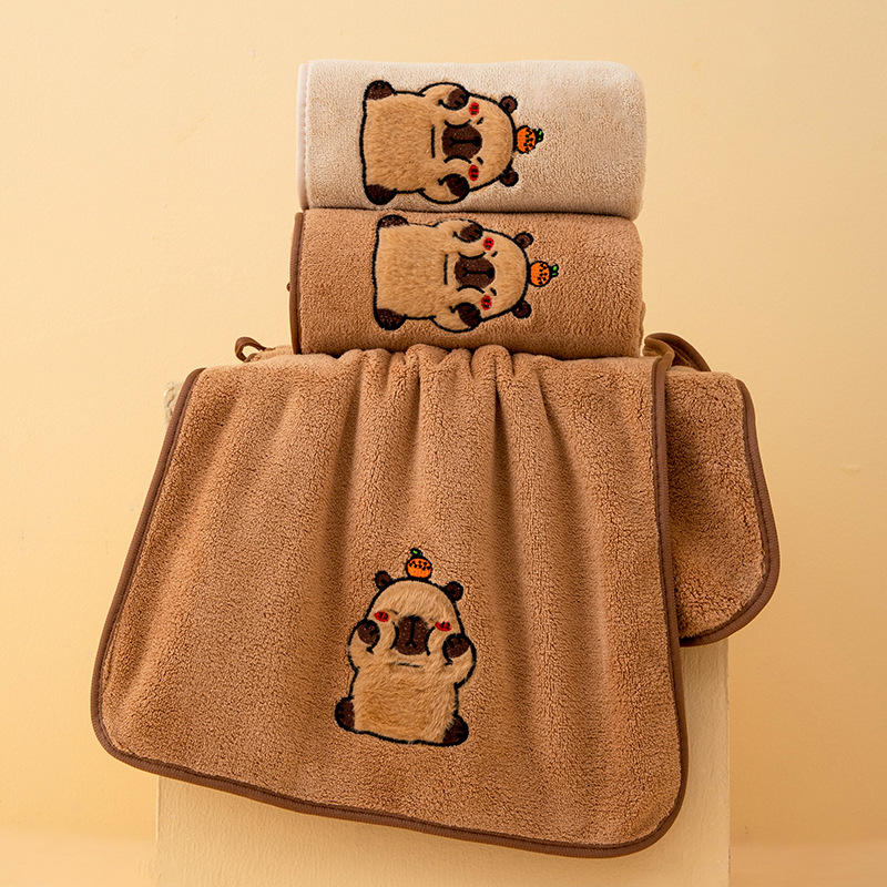 Кастомизированное кросс-бодийное горячее продающееся полотенце Capibala, комплект полотенец для ванной, мультяшное, вышитое, из кораллового велюра, абсорбирующее, быстро сохнущее