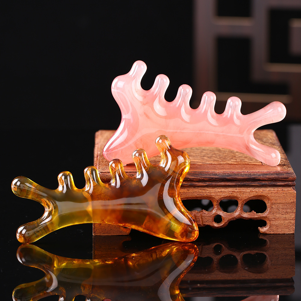 Resin multi-functional four-in-one massage comb sandalwood scraping head therapy facial tendon pulling point tendon head meridian comb