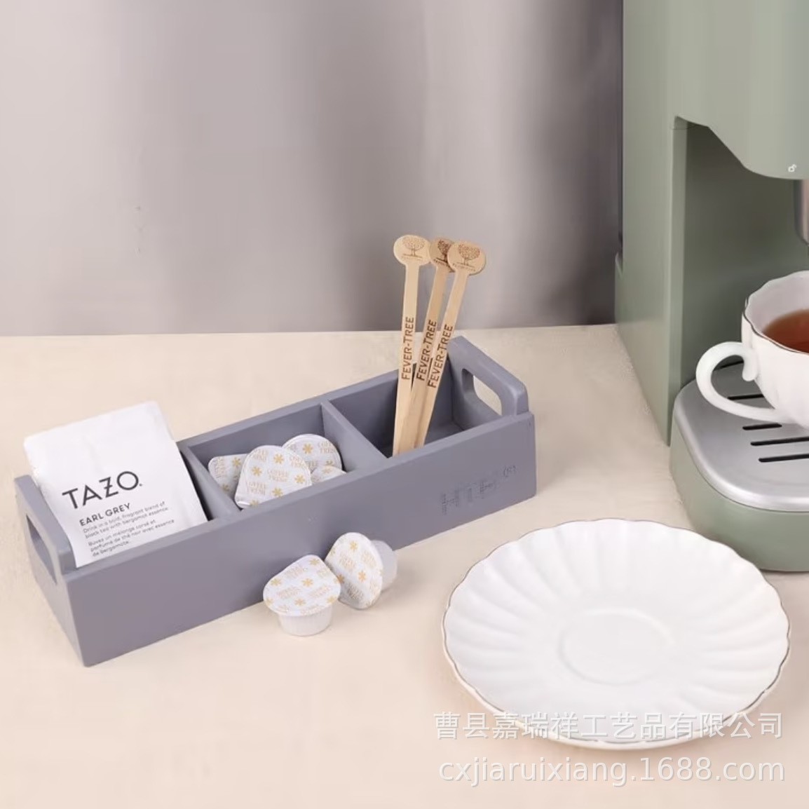 Solid Wood Divided Storage Box Desktop Tea Bag Coffee Pod Divided Storage Box Paper Cup Storage Storage Box
