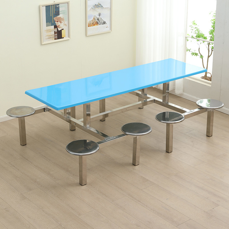 Stainless Steel Canteen Dining Table and Chairs One-Piece Dining Table and Chair Combination 4/6/8 People Canteen Table and Chairs Student Dining Table Can Be Customized