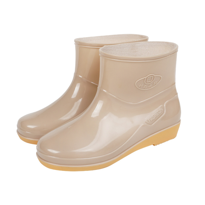 Women's Short Rain Boots Spring and Autumn Casual Korean Style Cotton Warm-keeping Removable and Washable Car Kitchen Thick Bottom Shallow Mouth Low-top Water Boots for Women