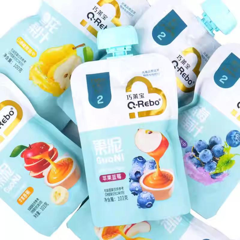 Qiaolaibao Fruit Puree 103g Apple, Yellow Peach, Strawberry, Banana Fruit Puree Without Additives for Infants and Young Children Blueberry