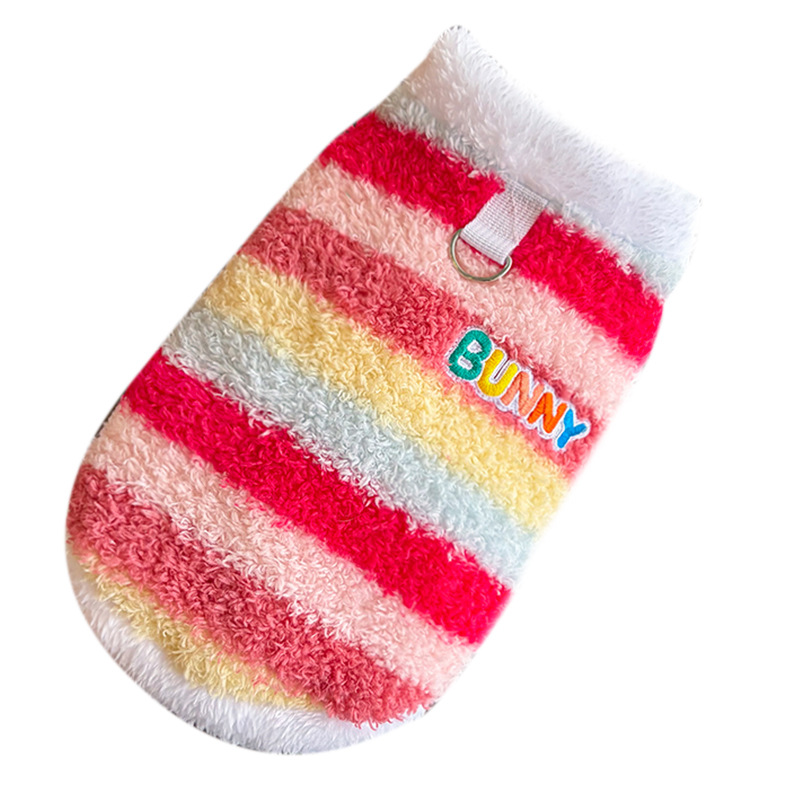 Autumn and Winter Fleece-Lined Rainbow Small and Large Dog Autumn and Winter Bichon Frize Small and Medium-Sized Dog Pet Cat Clothing Supplies Hairless Cat