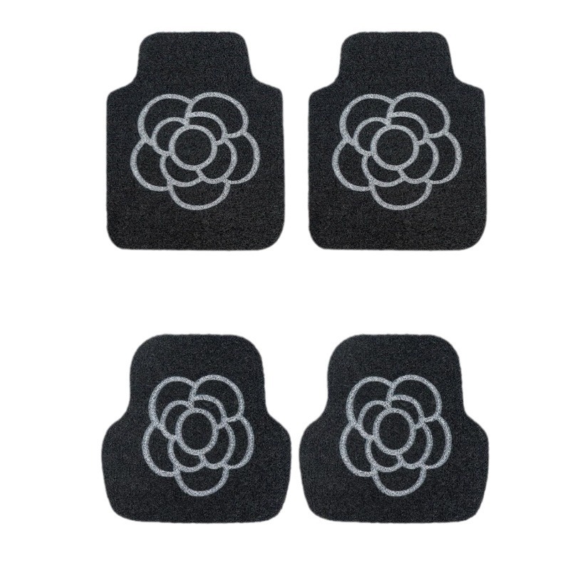 Car universal silk ring foot mat black and white simple stain-resistant anti-slip mat easy to care can be cut to protect the car mat