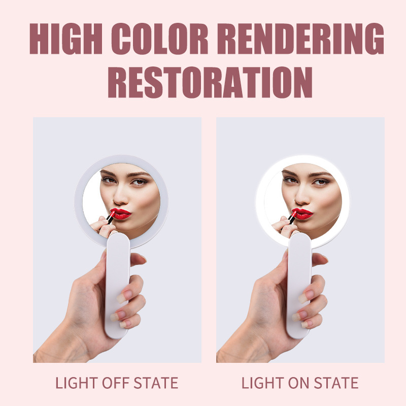 Cross-Border Mini Portable Makeup Mirror Magnetic Switch Mini Makeup Mirror Lamp Manicure Handheld Mirror Manicure Lamp